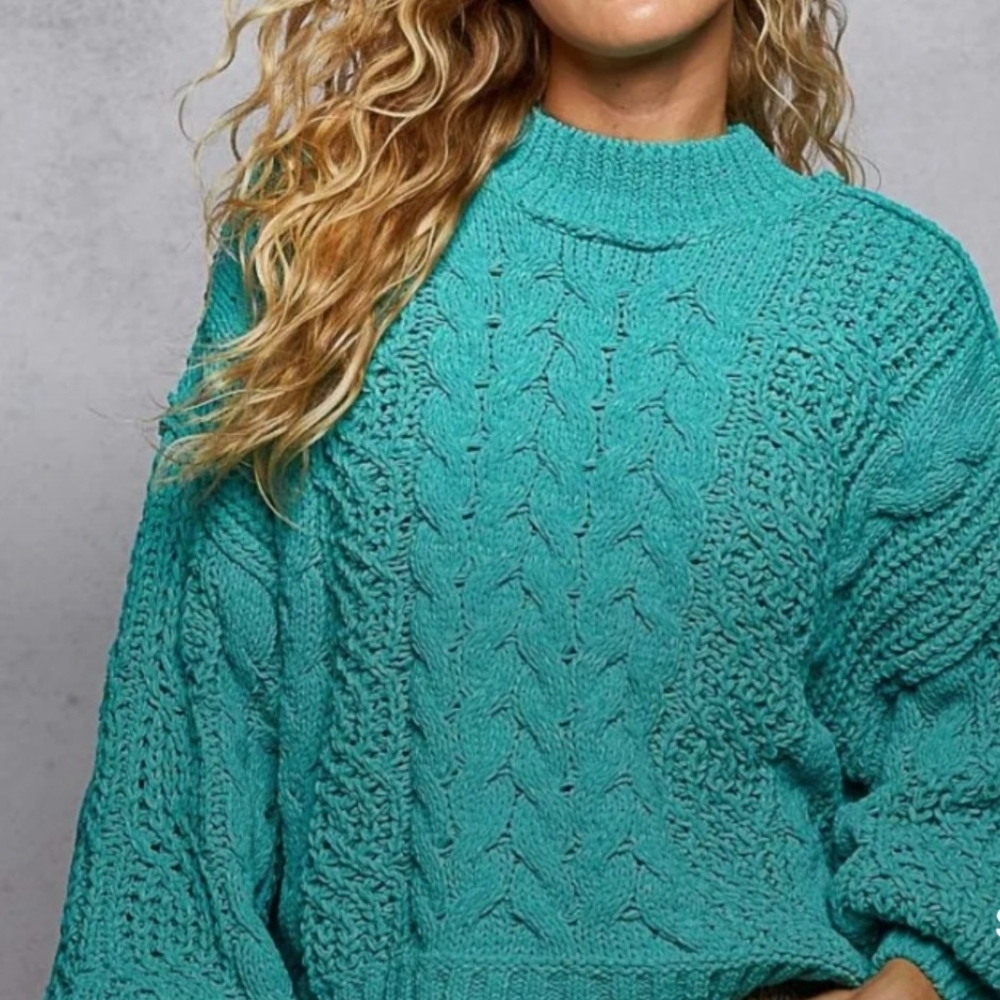 POL Teal Cable Knit Sweater